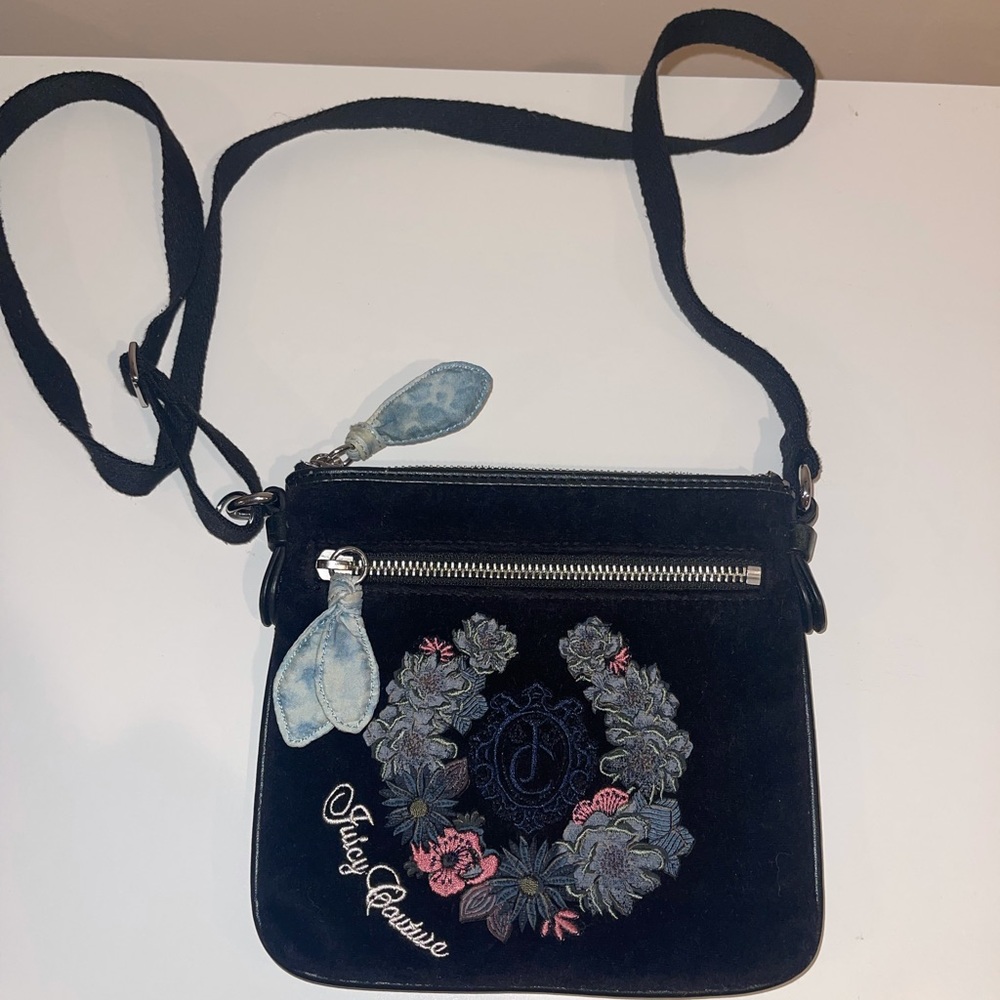 Vintage Y2K Juicy Couture Black Crossbody Floral Design